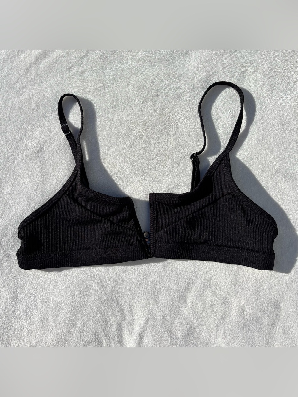 Black Ribbed V Front Bikini Top